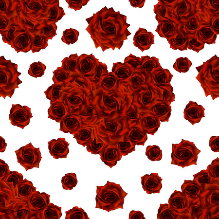 Seamless pattern with Hearts made of red roses in photorealistic detailed style , clean vector for valentine s day or romantic event, for wedding invitation card or banner, isolated on white background.のイラスト素材