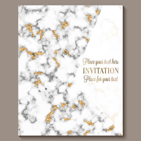 Luxury and elegant wedding invitation cards with marble texture and gold glitter background. Modern wedding invitation.のイラスト素材