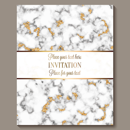 Luxury and elegant wedding invitation cards with marble texture and gold glitter background. Modern wedding invitation.のイラスト素材