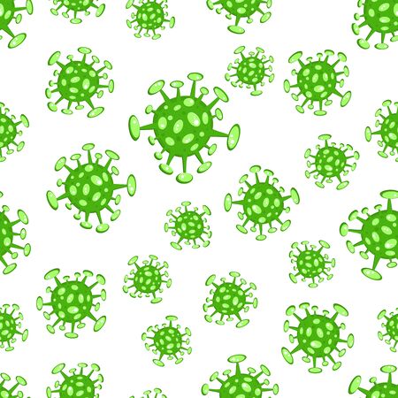 Seamless pattern on white. Cartoon concept coronavirus COVID-19 nCov 2019 virus vector illustrationのイラスト素材