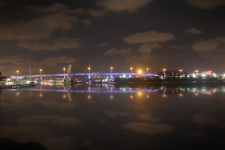 Bridge over Biscayne Bay in Miami Florida at nightのeditorial素材