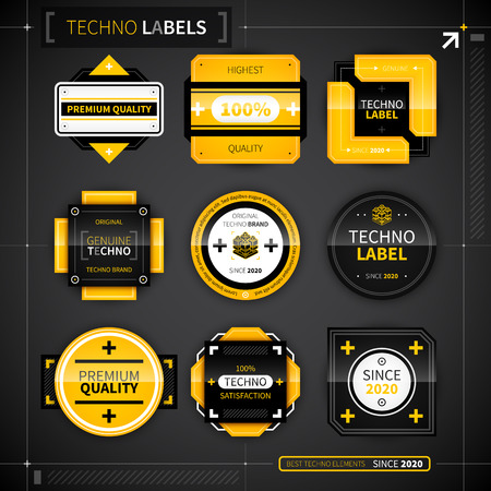 Set of 9 techno labels. EPS10.のイラスト素材