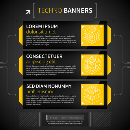Three horizontal banners in techno style.のイラスト素材