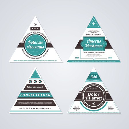 Set of 4 triangle retro badges on white background.のイラスト素材