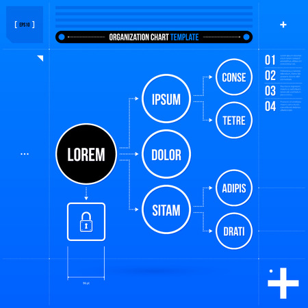 Illustration pour Organization chart template in blueprint style.   - image libre de droit