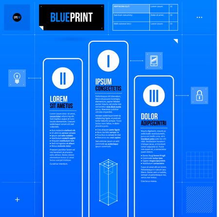 Pedestal template in blueprint style with three numbered banners.  のイラスト素材
