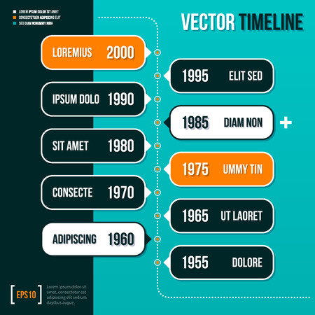 Vertical vector timeline template on turquoise background.  のイラスト素材