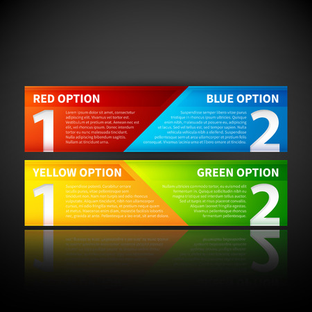Two colorful banners, combining two options or two points of view.のイラスト素材