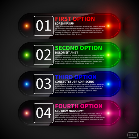 Set of colorful glossy banners with numbers from 1 to 4. Useful for web design.のイラスト素材