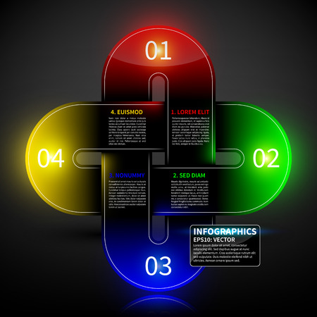 Glowing colorful design layout with four round intersecting elements. Useful for presentations or advertising.のイラスト素材
