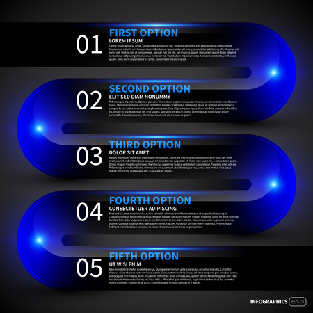 Glossy design layout with 5 options. Useful for presentations or advertising.のイラスト素材