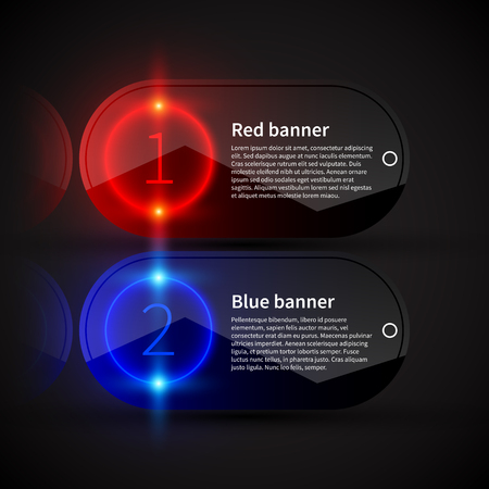 Two glossy banners with glowing numbers and place for text. Useful for presentations or web design.のイラスト素材