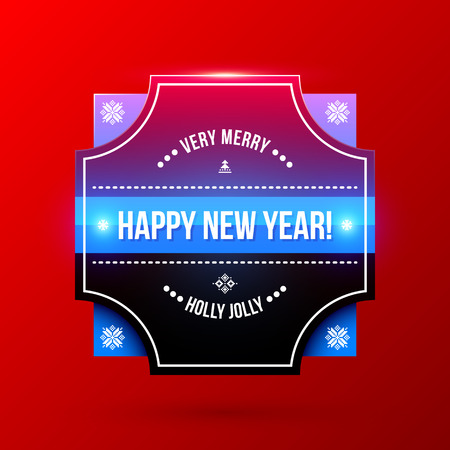 New Year and Christmas label on bright red backgroundのイラスト素材
