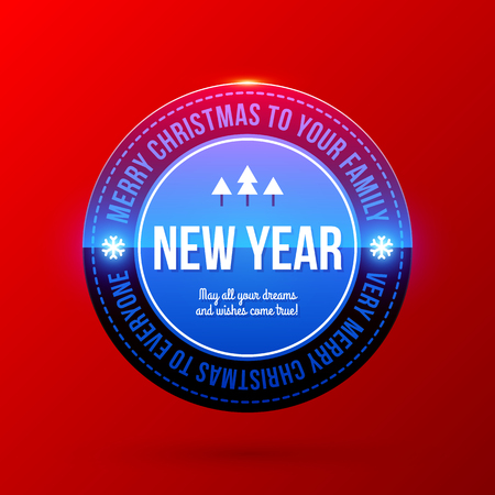 New Year and Christmas label on bright red backgroundのイラスト素材
