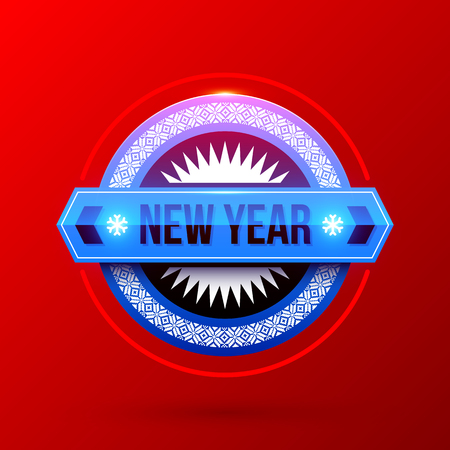 New Year and Christmas label on bright red backgroundのイラスト素材