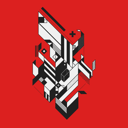 Abstract geometric element on red background. Style of futurism and constructivism. Useful as prints or posters.のイラスト素材