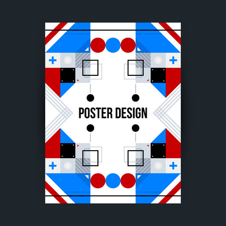 Poster template with futuristic geometric elements. Style of constructivism and modern art. Bright colors, simple shapes.のイラスト素材