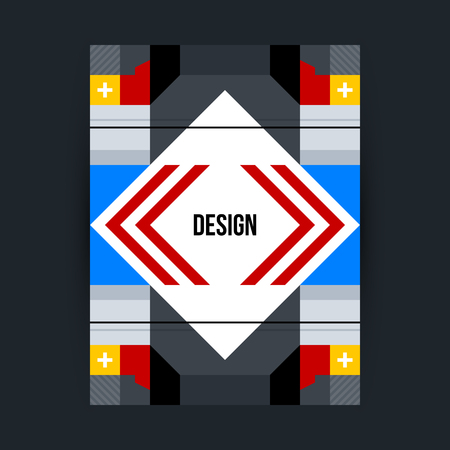 Poster template with futuristic geometric elements. Style of constructivism and modern art. Bright colors, simple shapes.のイラスト素材
