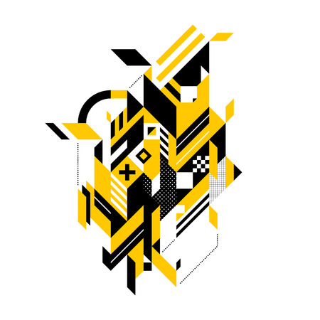 Abstract composition of complex geometric shapes. Style of modern art and graffiti. The design element is isolated on a white background, it's very simple to change main or background color.のイラスト素材