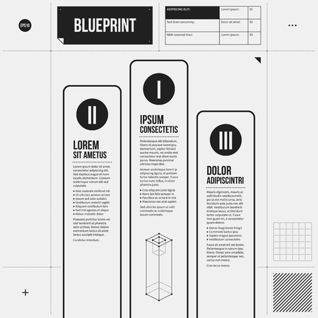 Pedestal template in draft style with three numbered banners. EPS10のイラスト素材