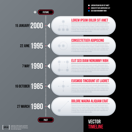 Modern business timeline template with white round shapes on gray background. Neutral corporate style.のイラスト素材