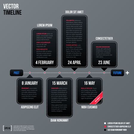 Modern business timeline template with black shapes on gray background. Neutral corporate style.のイラスト素材
