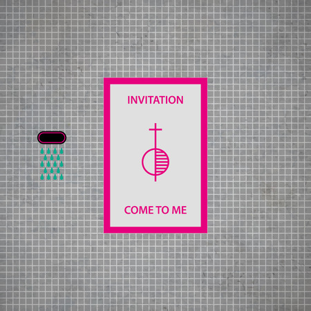 Modern design card template with mystic symbols and wacky colors. Useful for invitations, postcards and web design.のイラスト素材