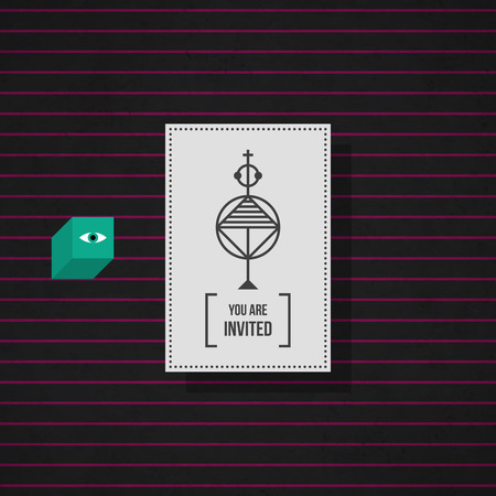 Modern design card template with mystic symbols and wacky colors. Useful for invitations, postcards and web design.のイラスト素材