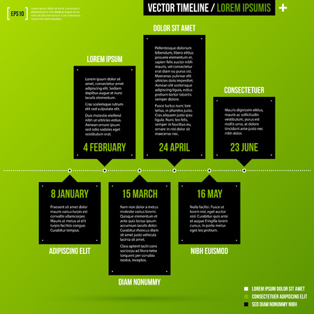Timeline template on fresh green background. Useful for presentations and history infographics.のイラスト素材