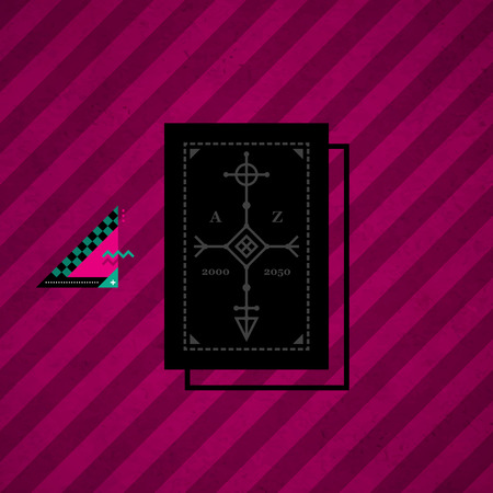 Modern design card template with mystic symbols and wacky colors. Useful for invitations, postcards and web design.のイラスト素材