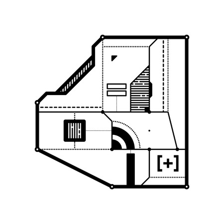 Abstract geometric composition with futuristic techno elements. Style of modern art and graffiti. The design element is isolated on a white background, suitable for prints, posters and cd covers.のイラスト素材