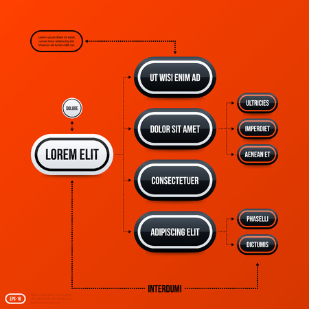 Corporate business organization chart template on bright orange background. Useful for presentations and advertising.のイラスト素材