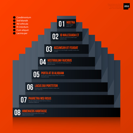 Corporate business pyramid chart template on bright orange background. Useful for presentations and advertising.のイラスト素材
