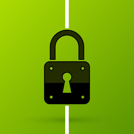 Padlock icon in flat style on fresh green background. Idea of security and protection. Useful for presentations or advertising.のイラスト素材