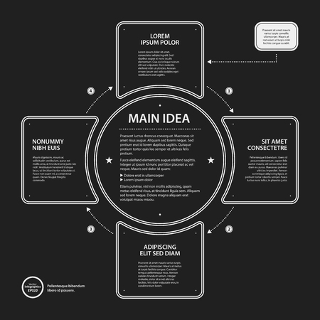 Corporate presentation template on dark background. Black and white colors. Useful for advertising, presentations and web design.のイラスト素材