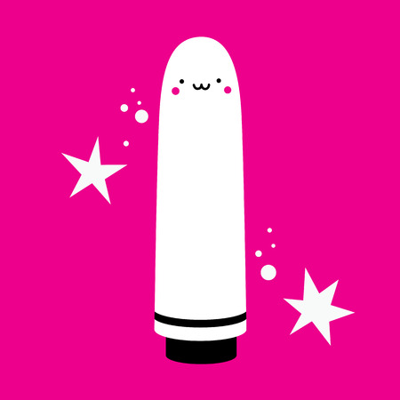 Handdrawn illustration with cute vibrator on pink background. Useful for sex shop advertising or Valentine's day cards.のイラスト素材