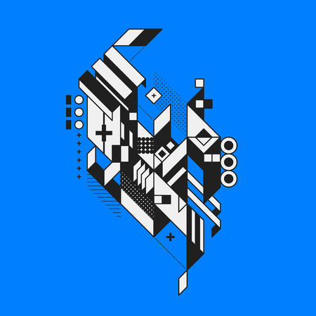 Abstract geometric element on blue background. Style of futurism and constructivism. Useful as prints or posters.のイラスト素材