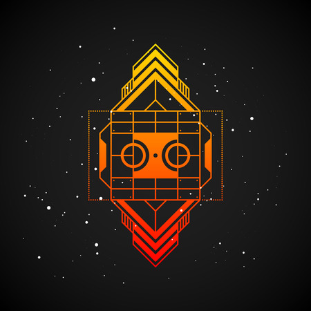 Futuristic design element in 80s style with colorful gradient on dark background. Useful as poster or print.のイラスト素材