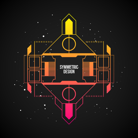 Futuristic design element in 80s style with colorful gradient on dark background. Useful as poster or print.のイラスト素材