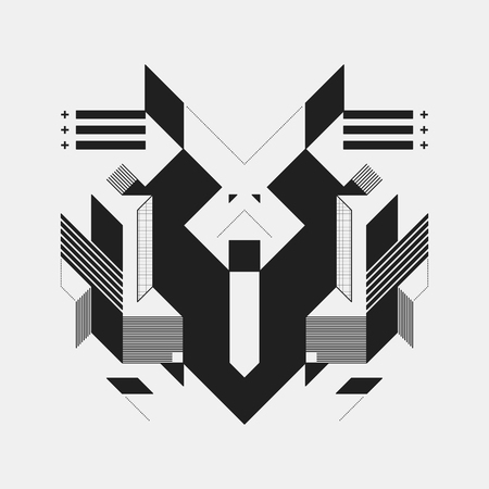 Abstract symmetric design element on white background. Geometric modern art style.のイラスト素材