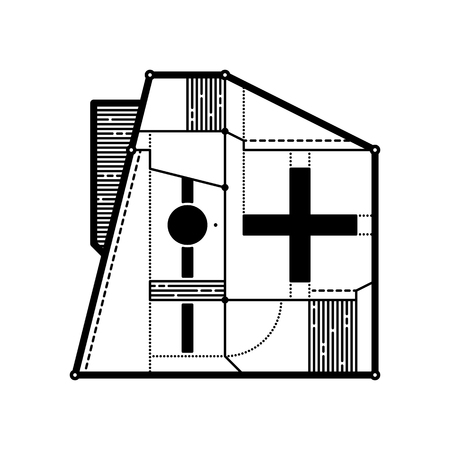 Abstract geometric composition with futuristic techno elements. Style of modern art and graffiti. The design element is isolated on a white background, suitable for prints, posters and cd covers.のイラスト素材