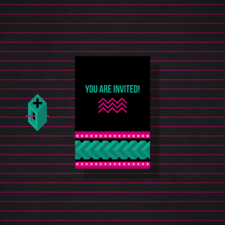 Modern design card template with mystic symbols and wacky colors. Useful for invitations, postcards and web design.のイラスト素材