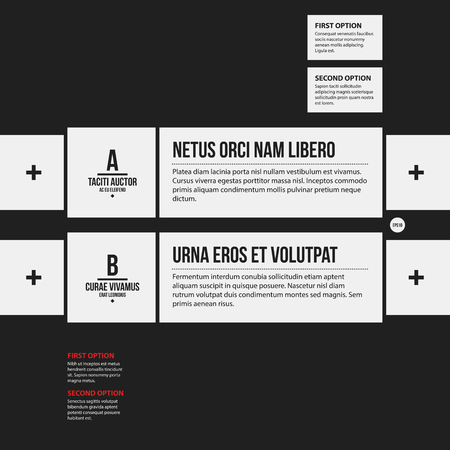 Monochrome options template in strict contrast style. Useful for presentations and web design.のイラスト素材