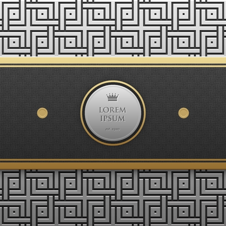 Horizontal banner template on silver/platinum metallic background with seamless geometric pattern. Elegant luxury style.のイラスト素材