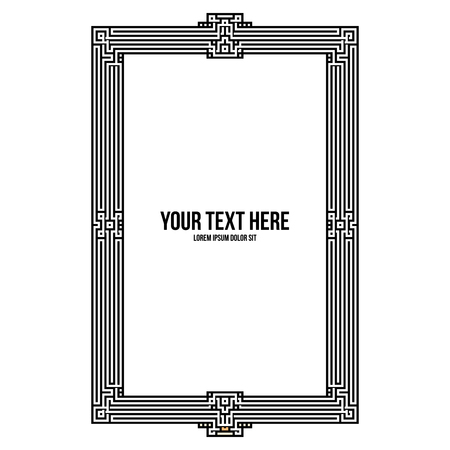 Art deco vertical frame with native american elements on white background. Monochrome colors. Useful for invitations, postcards and covers.のイラスト素材