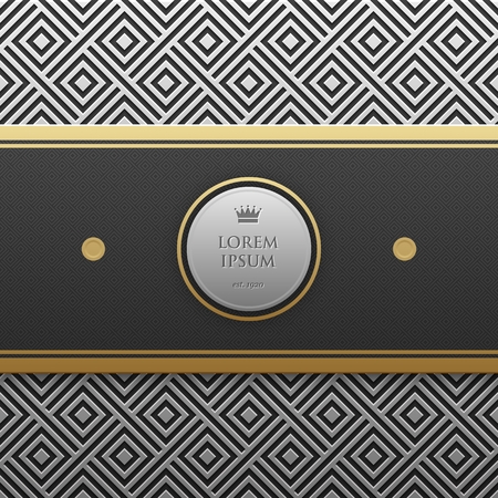 Horizontal banner template on silver/platinum metallic background with seamless geometric pattern. Elegant luxury style.のイラスト素材