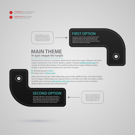 Modern web design template with two options and text. Strict corporate business style. Useful for annual reports, presentations and media.のイラスト素材