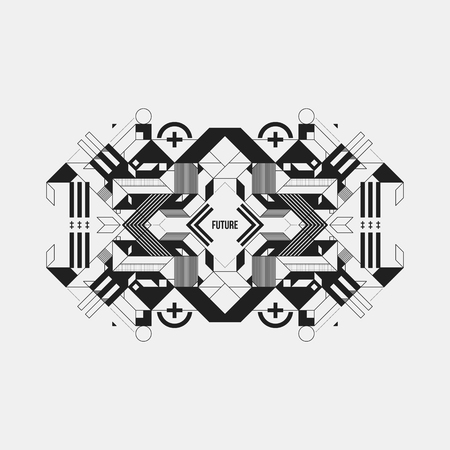 Futuristic symmetric design element on white background. Useful for prints and posters.のイラスト素材