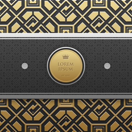 Horizontal banner template on golden metallic with seamless geometric pattern. Elegant luxury style.のイラスト素材