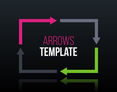 Rectangle cycle template with four segments in glossy business style on black background.